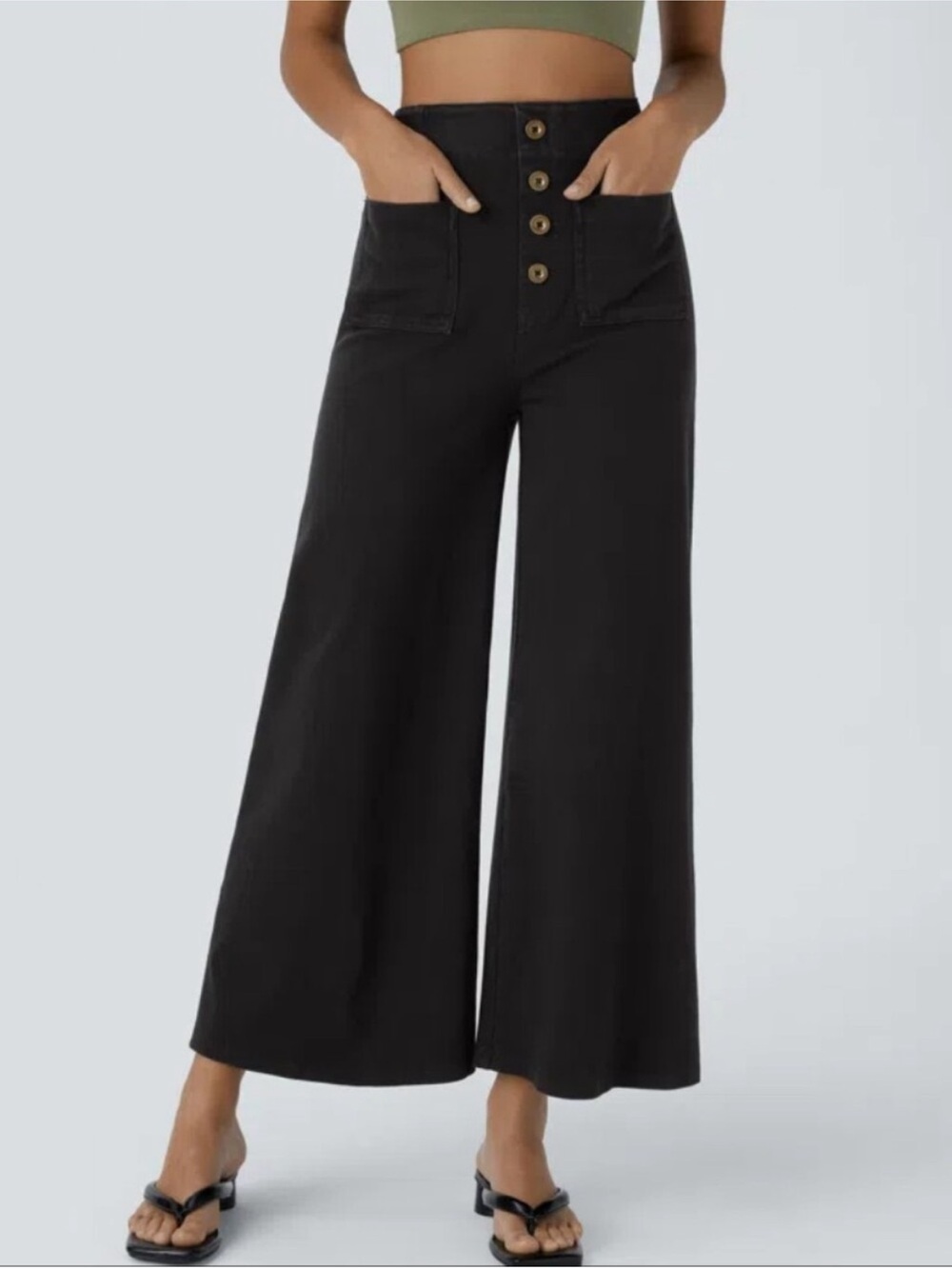 Halara Flex High Waisted Pockets Washed Casual Wide Leg Crop Jeans Sz S